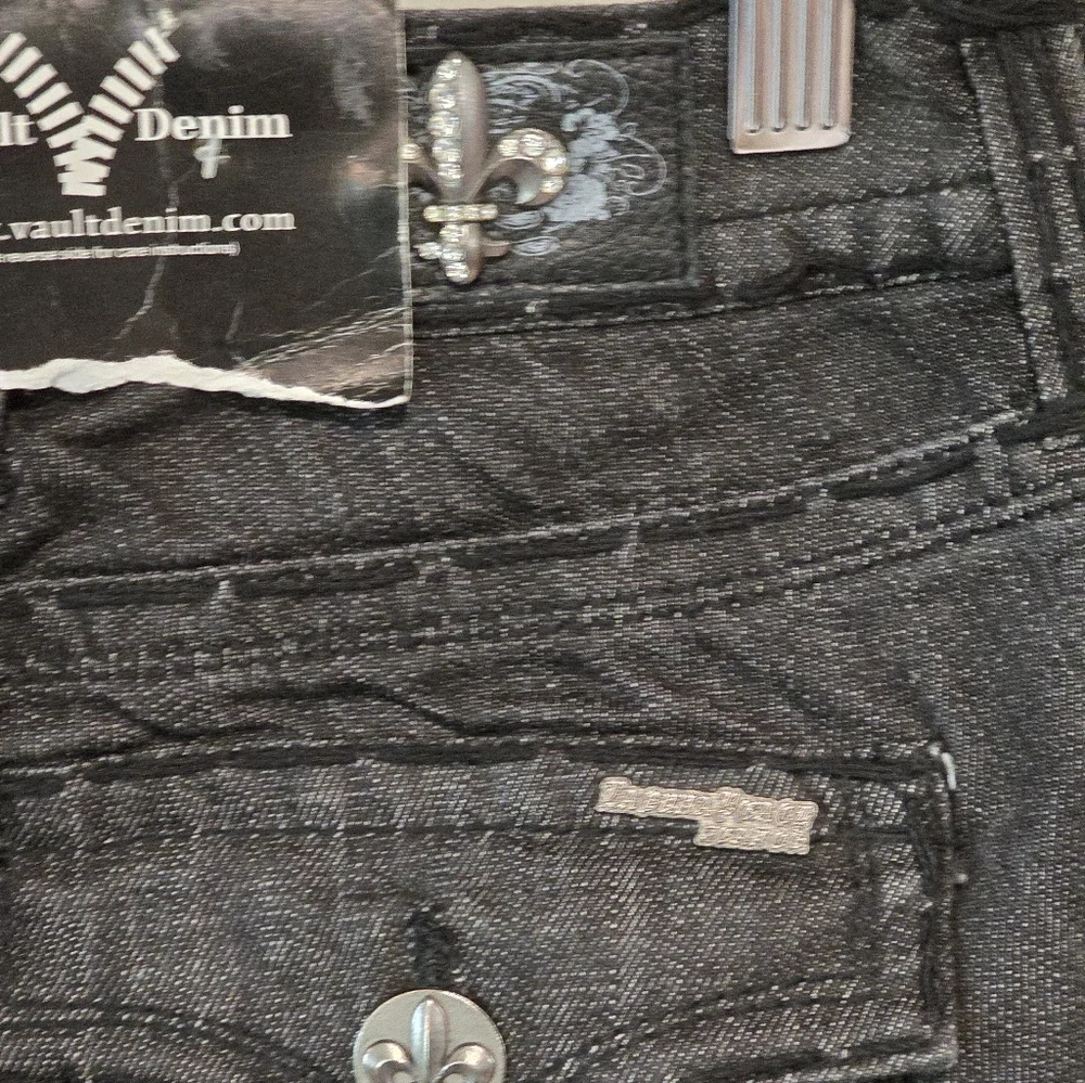 Laguna Beach‎ Vault Black Straight Leg Jeans Fleur De Lis Embellished Y2K NWT